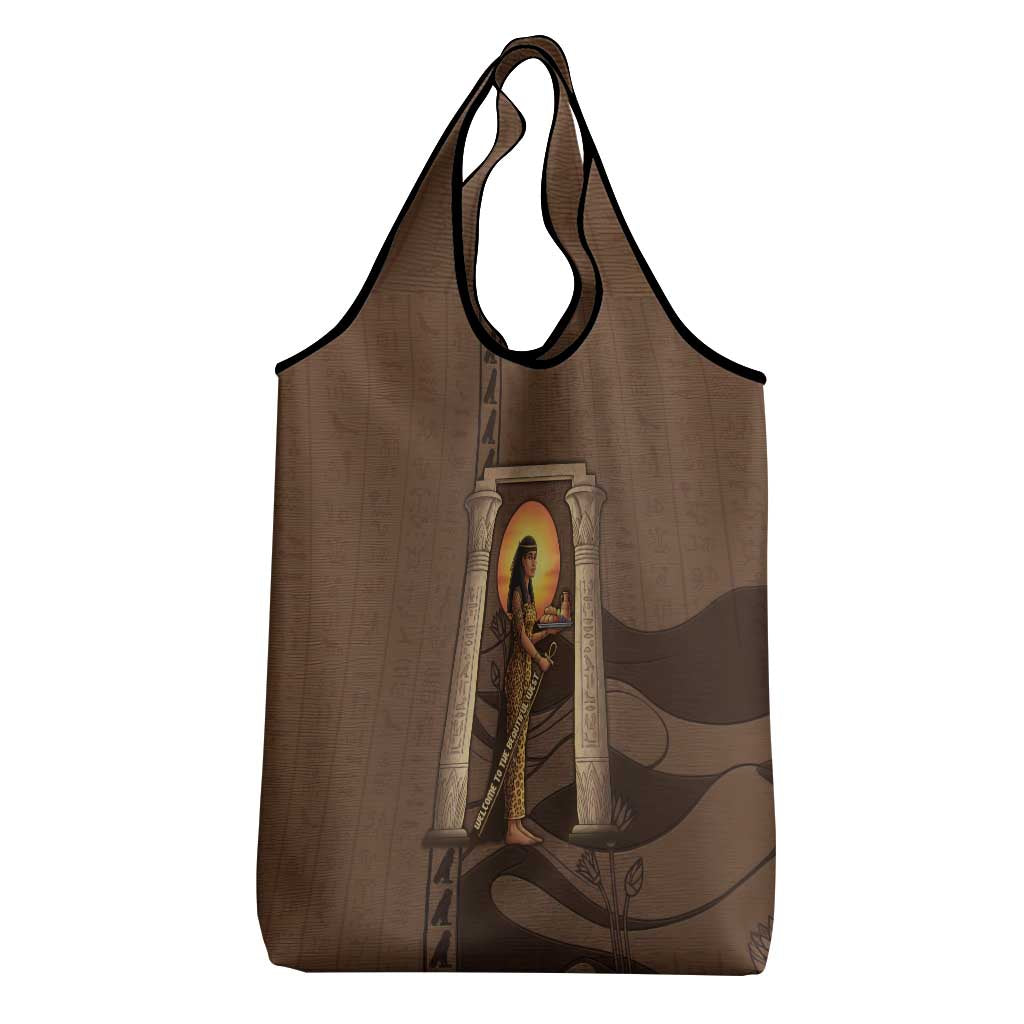 Imenet Sunlit Temple Columns Grocery Bag with Ancient Egyptian Offering Scene
