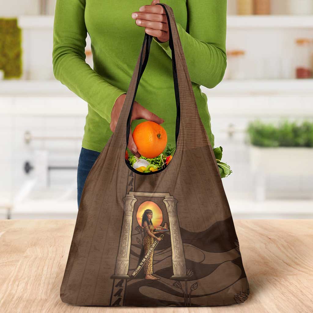 Imenet Sunlit Temple Columns Grocery Bag with Ancient Egyptian Offering Scene
