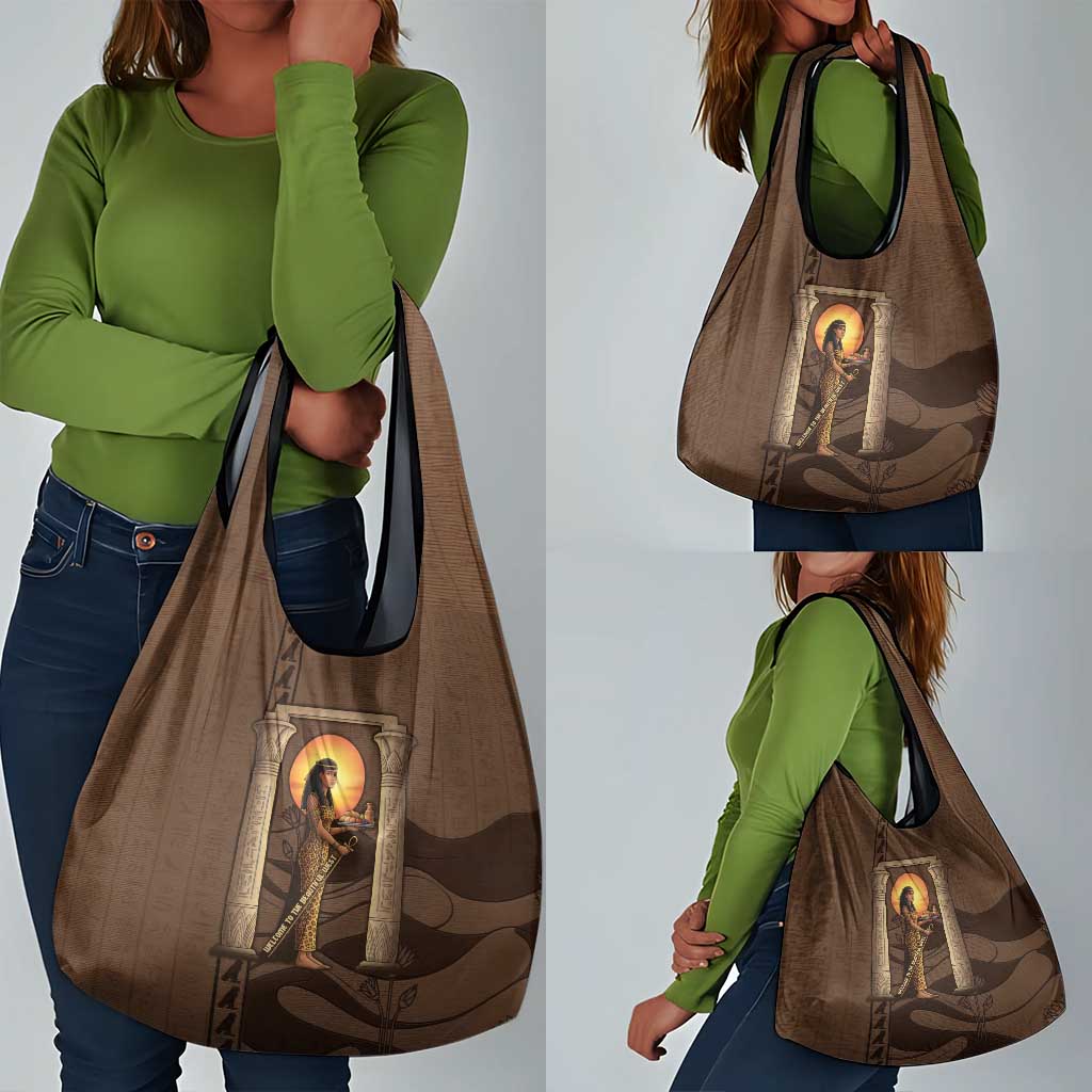 Imenet Sunlit Temple Columns Grocery Bag with Ancient Egyptian Offering Scene