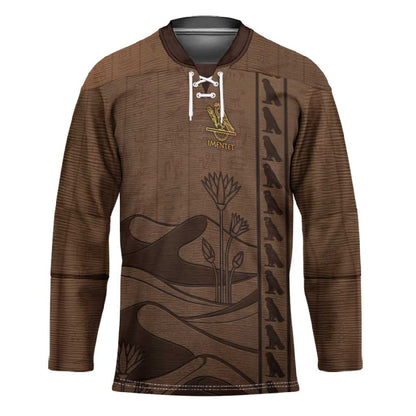 Imenet Sunlit Temple Columns Hockey Jersey with Ancient Egyptian Offering Scene