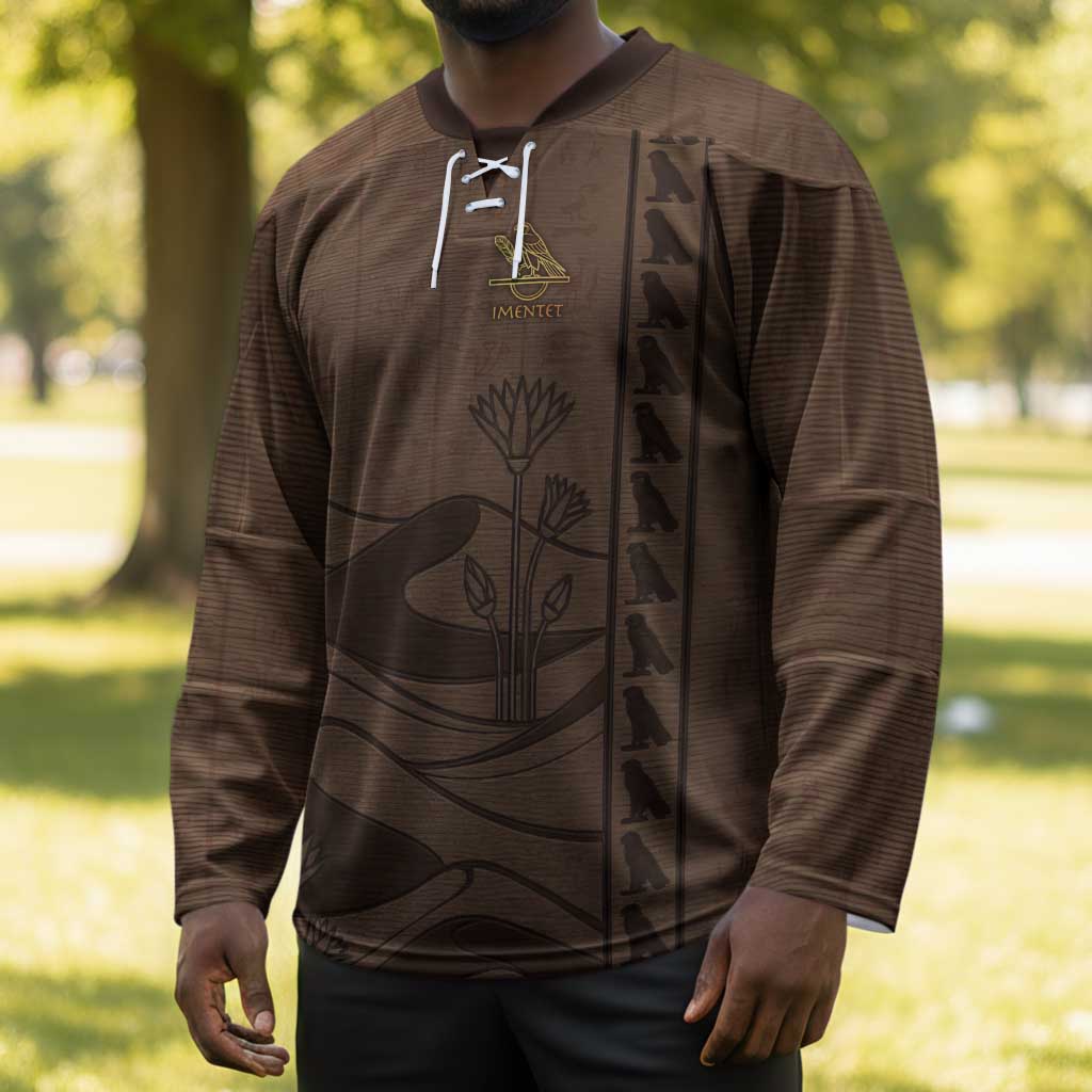 Imenet Sunlit Temple Columns Hockey Jersey with Ancient Egyptian Offering Scene