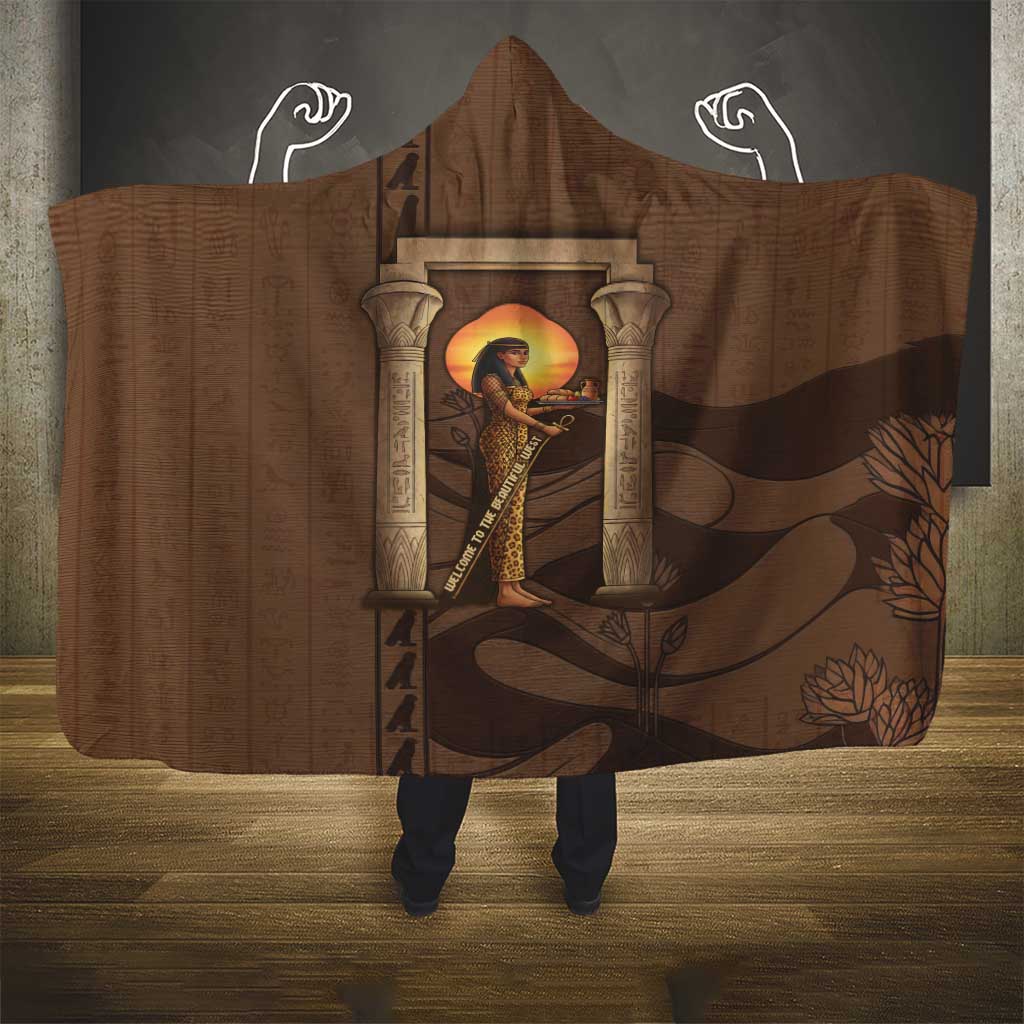 Imenet Sunlit Temple Columns Hooded Blanket with Ancient Egyptian Offering Scene