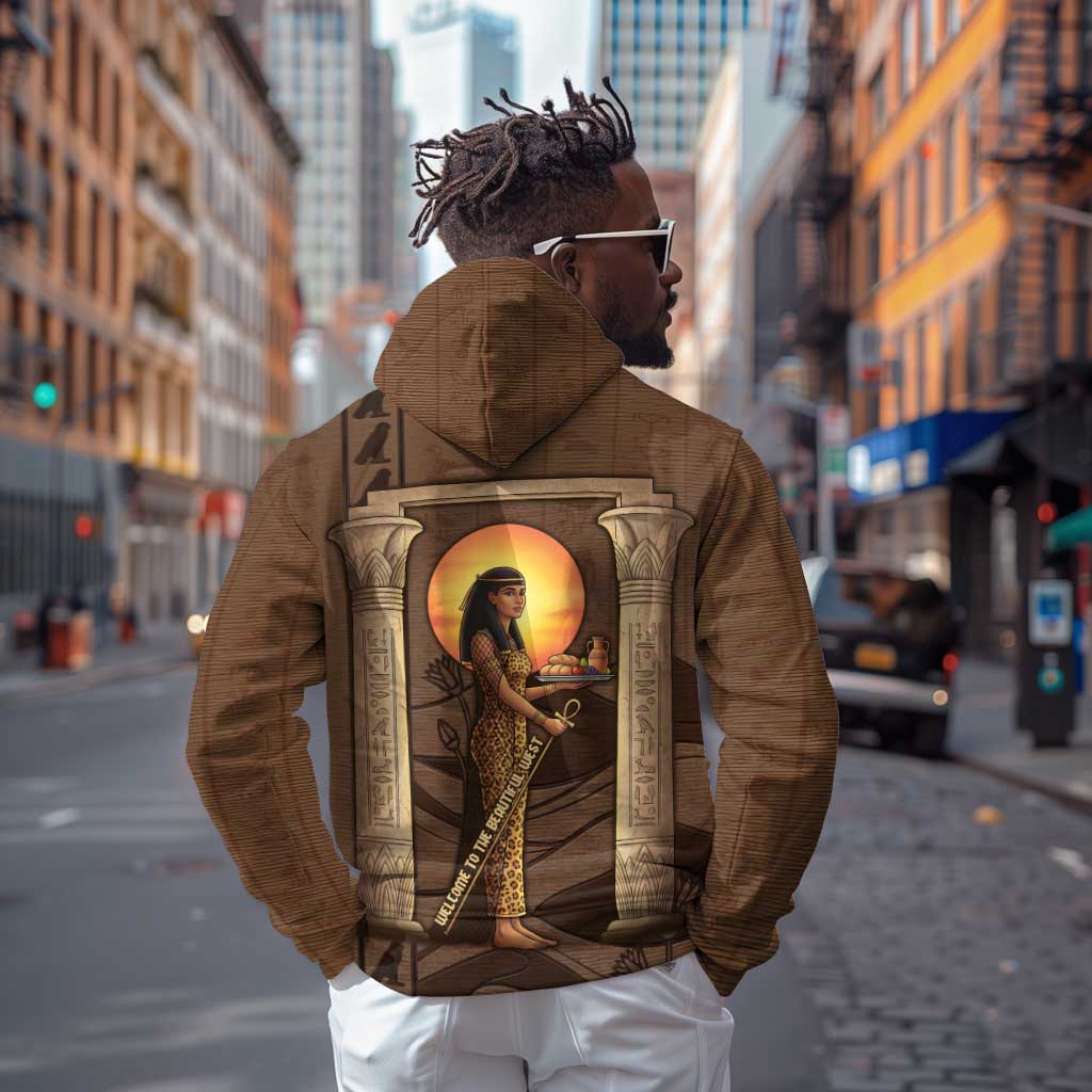 Imenet Sunlit Temple Columns Hoodie with Ancient Egyptian Offering Scene