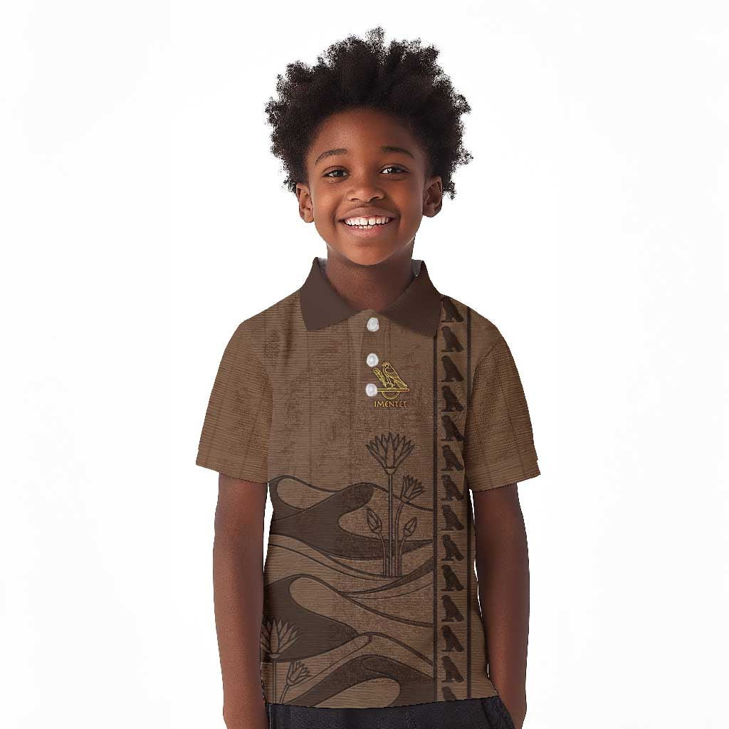 Imenet Sunlit Temple Columns Kid Polo Shirt with Ancient Egyptian Offering Scene