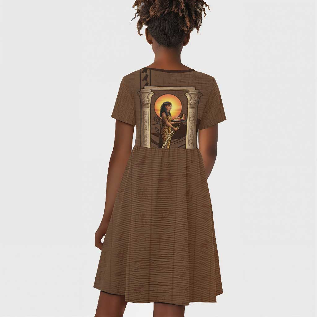 Imenet Sunlit Temple Columns Kid Short Sleeve Dress with Ancient Egyptian Offering Scene