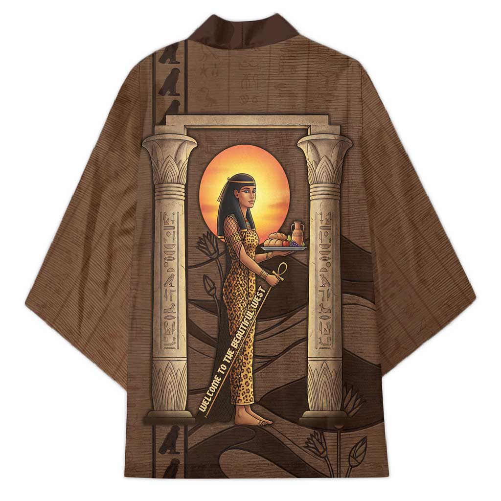 Imenet Sunlit Temple Columns Kimono with Ancient Egyptian Offering Scene