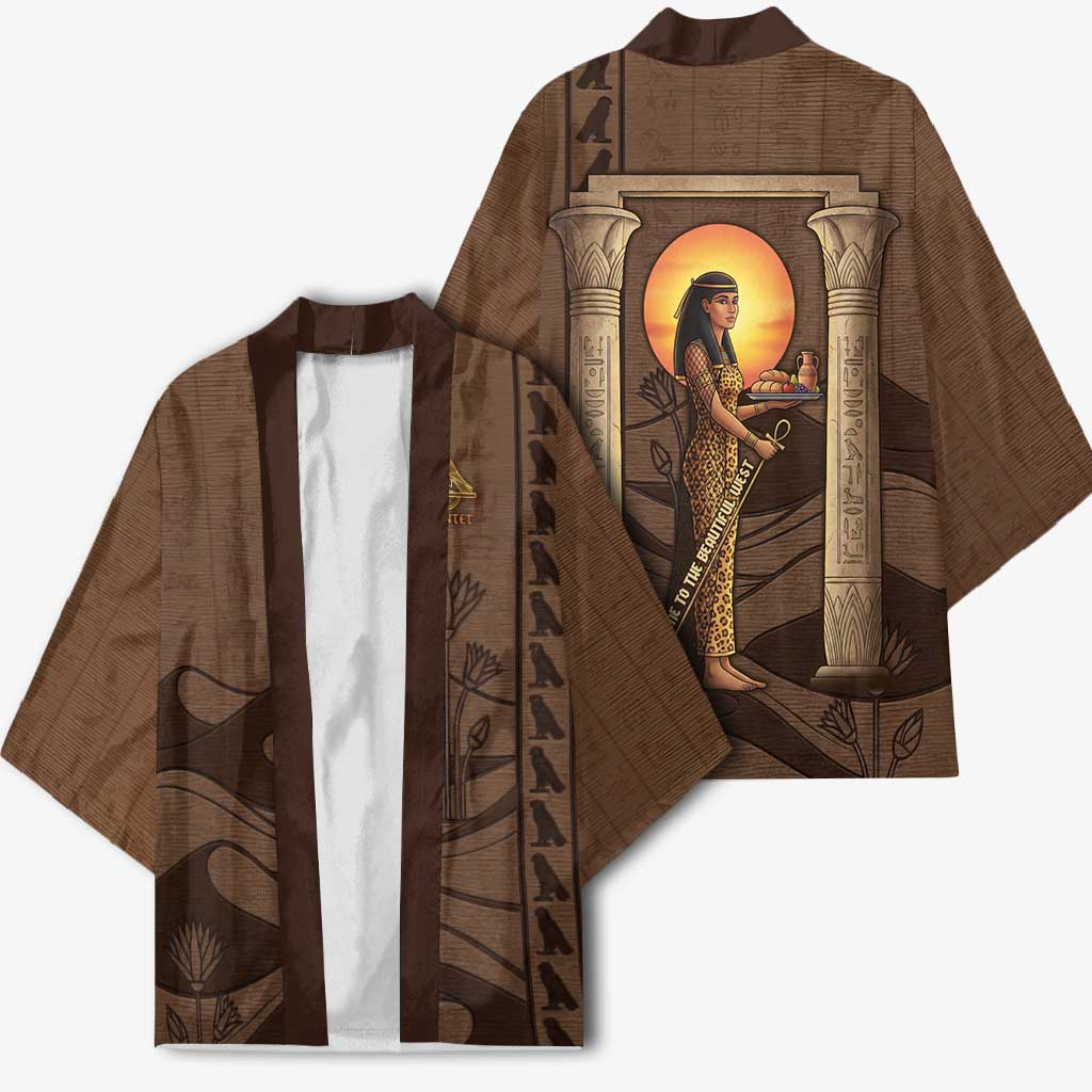 Imenet Sunlit Temple Columns Kimono with Ancient Egyptian Offering Scene