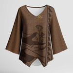 Imenet Sunlit Temple Columns Kimono Sleeve Blouse with Ancient Egyptian Offering Scene