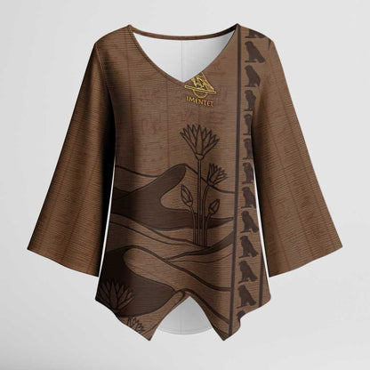 Imenet Sunlit Temple Columns Kimono Sleeve Blouse with Ancient Egyptian Offering Scene