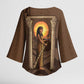 Imenet Sunlit Temple Columns Kimono Sleeve Blouse with Ancient Egyptian Offering Scene