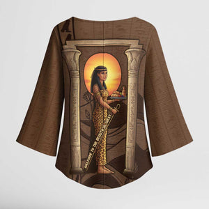 Imenet Sunlit Temple Columns Kimono Sleeve Blouse with Ancient Egyptian Offering Scene