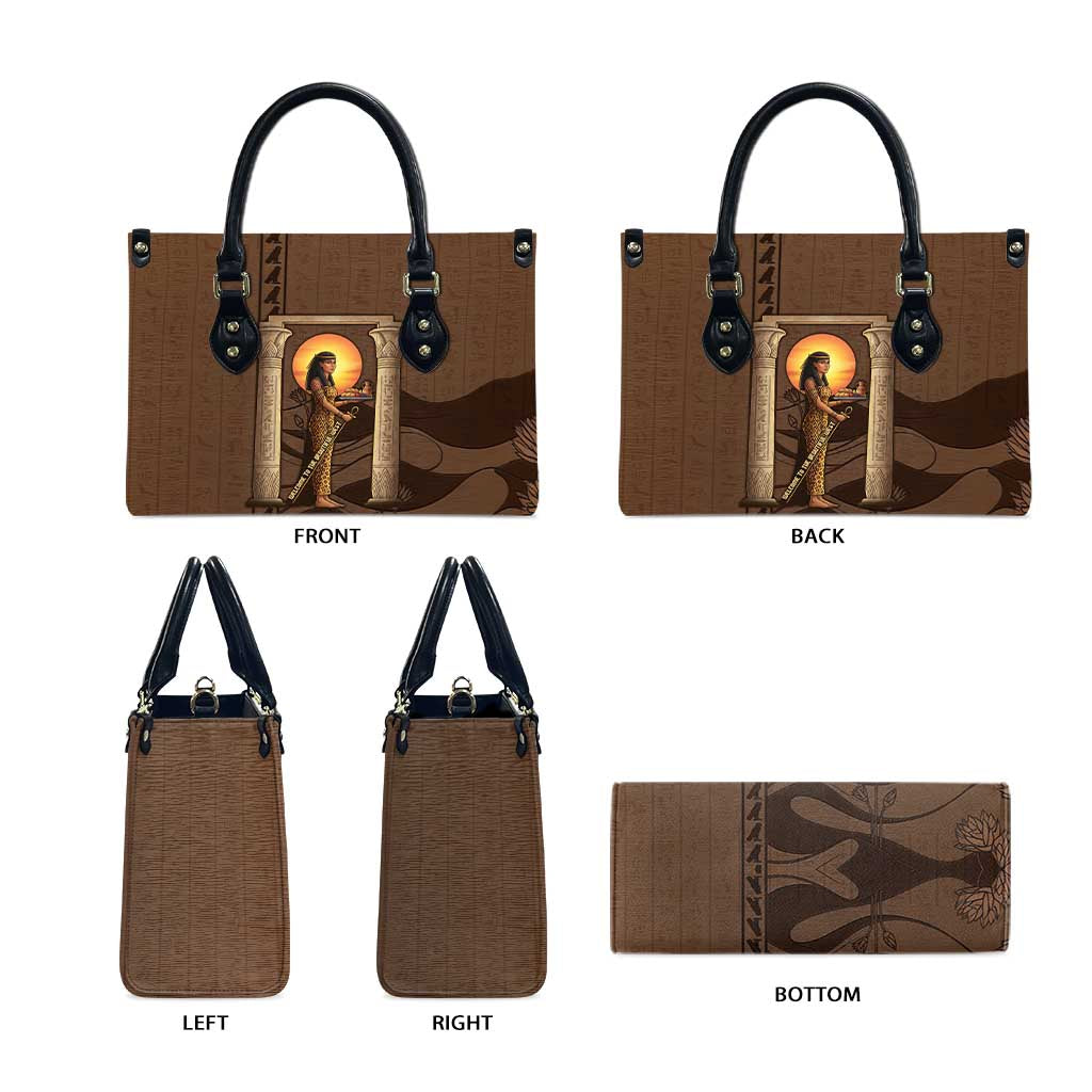 Imenet Sunlit Temple Columns Leather Bag with Ancient Egyptian Offering Scene