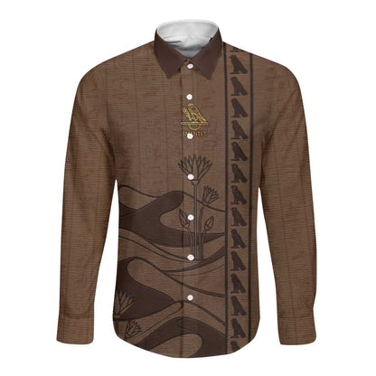 Imenet Sunlit Temple Columns Long Sleeve Button Shirt with Ancient Egyptian Offering Scene