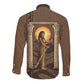 Imenet Sunlit Temple Columns Long Sleeve Button Shirt with Ancient Egyptian Offering Scene