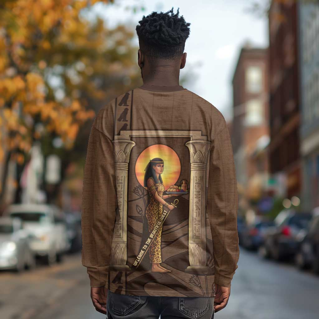 Imenet Sunlit Temple Columns Long Sleeve Shirt with Ancient Egyptian Offering Scene