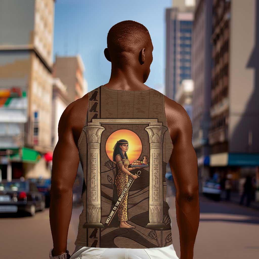 Imenet Sunlit Temple Columns Men Tank Top with Ancient Egyptian Offering Scene