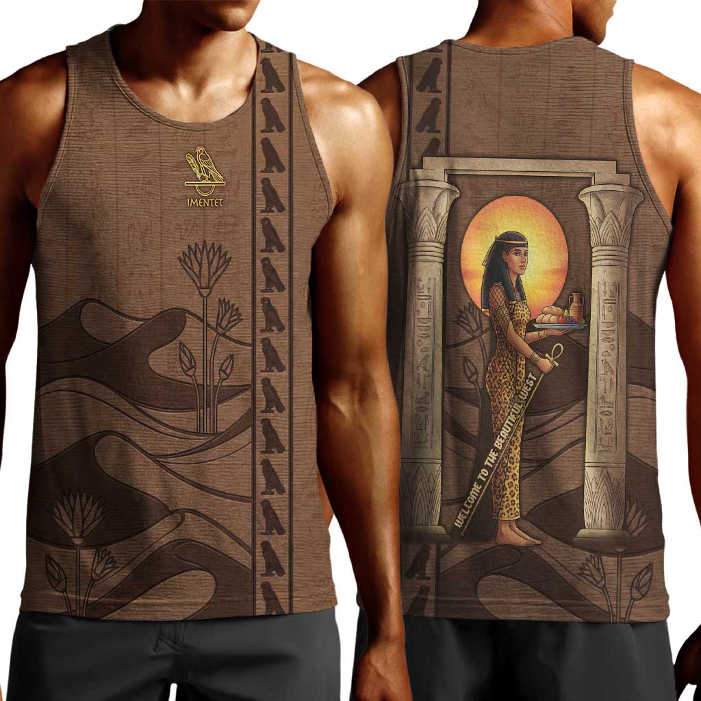 Imenet Sunlit Temple Columns Men Tank Top with Ancient Egyptian Offering Scene