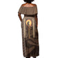 Imenet Sunlit Temple Columns Off Shoulder Maxi Dress with Ancient Egyptian Offering Scene
