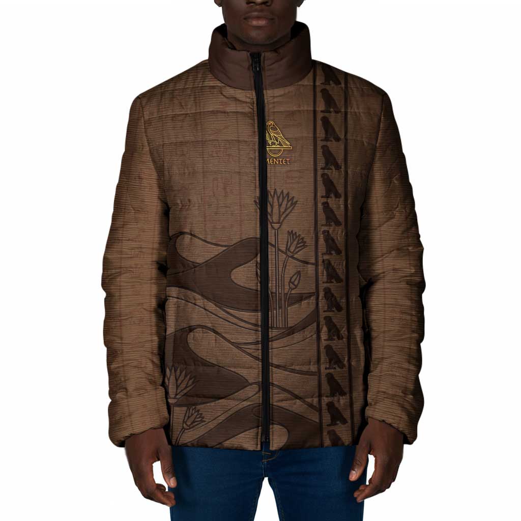 Imenet Sunlit Temple Columns Padded Jacket with Ancient Egyptian Offering Scene