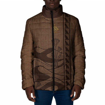 Imenet Sunlit Temple Columns Padded Jacket with Ancient Egyptian Offering Scene