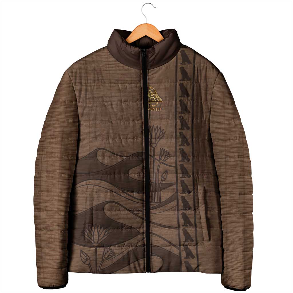 Imenet Sunlit Temple Columns Padded Jacket with Ancient Egyptian Offering Scene