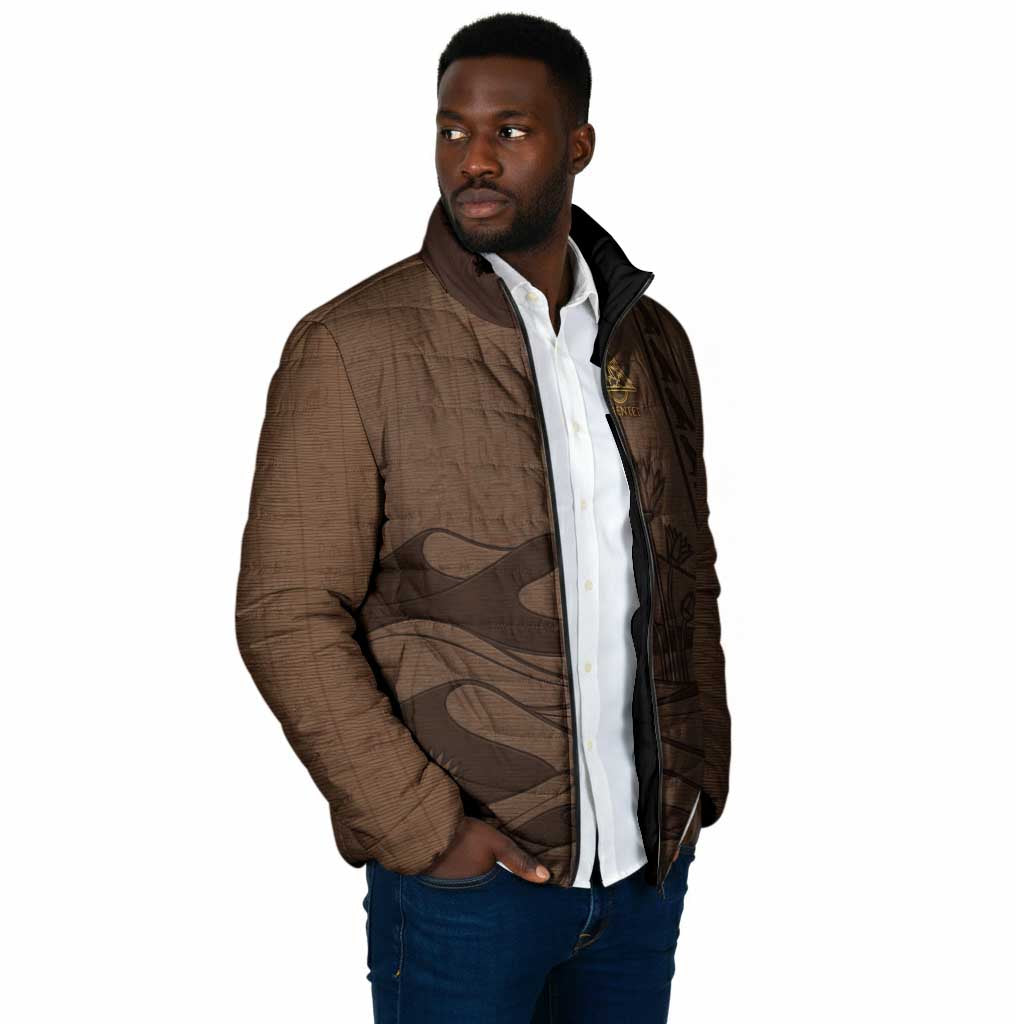 Imenet Sunlit Temple Columns Padded Jacket with Ancient Egyptian Offering Scene