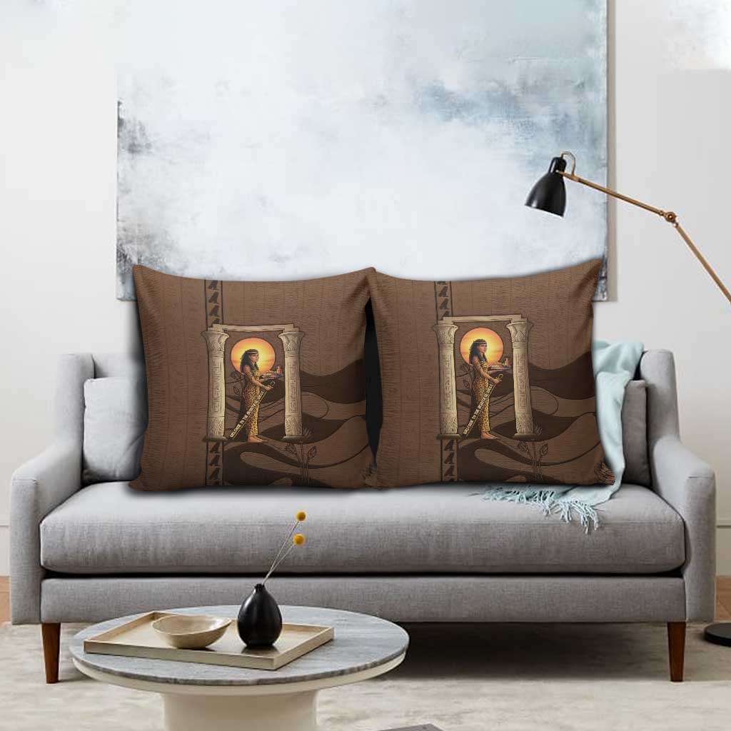 Imenet Sunlit Temple Columns Pillow Cover with Ancient Egyptian Offering Scene
