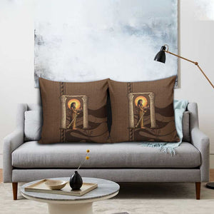 Imenet Sunlit Temple Columns Pillow Cover with Ancient Egyptian Offering Scene