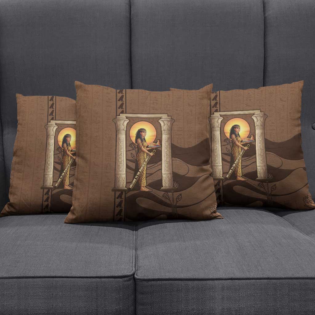 Imenet Sunlit Temple Columns Pillow Cover with Ancient Egyptian Offering Scene