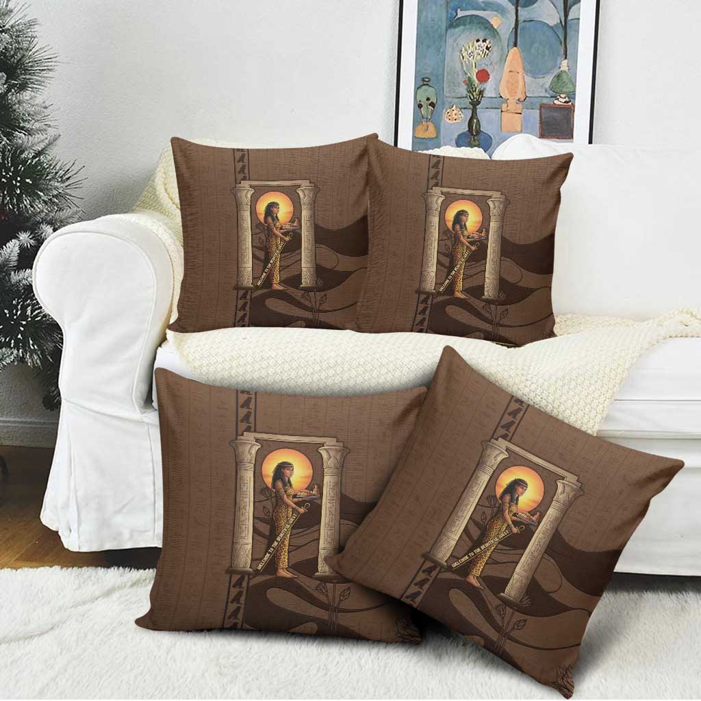 Imenet Sunlit Temple Columns Pillow Cover with Ancient Egyptian Offering Scene