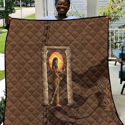 Imenet Sunlit Temple Columns Quilt with Ancient Egyptian Offering Scene