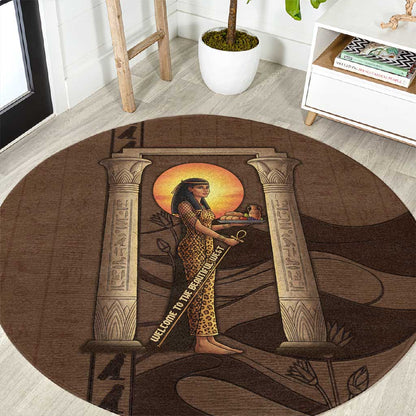 Imenet Sunlit Temple Columns Round Carpet with Ancient Egyptian Offering Scene