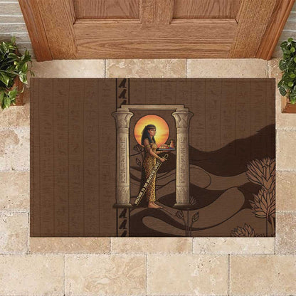 Imenet Sunlit Temple Columns Rubber Doormat with Ancient Egyptian Offering Scene