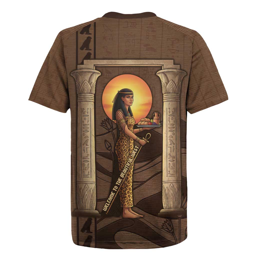 Imenet Sunlit Temple Columns Rugby Jersey with Ancient Egyptian Offering Scene
