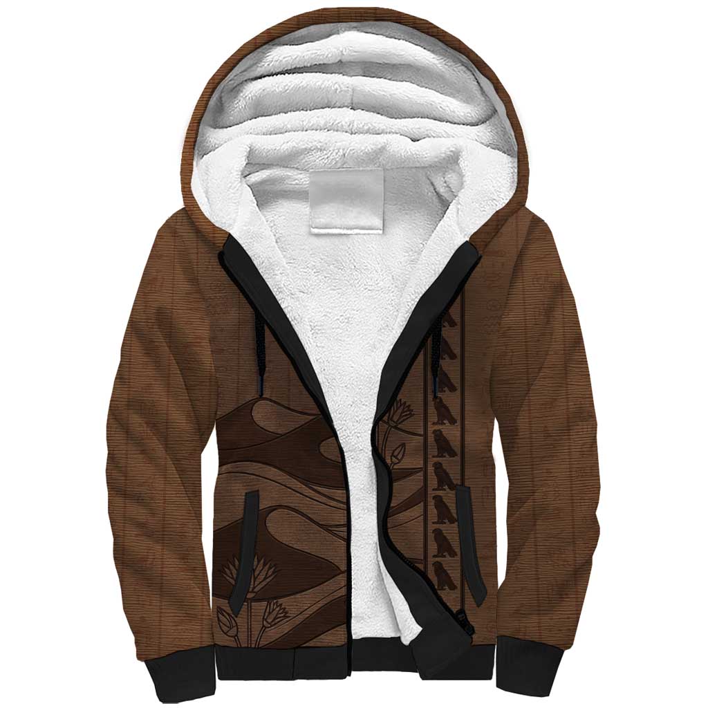 Imenet Sunlit Temple Columns Sherpa Hoodie with Ancient Egyptian Offering Scene