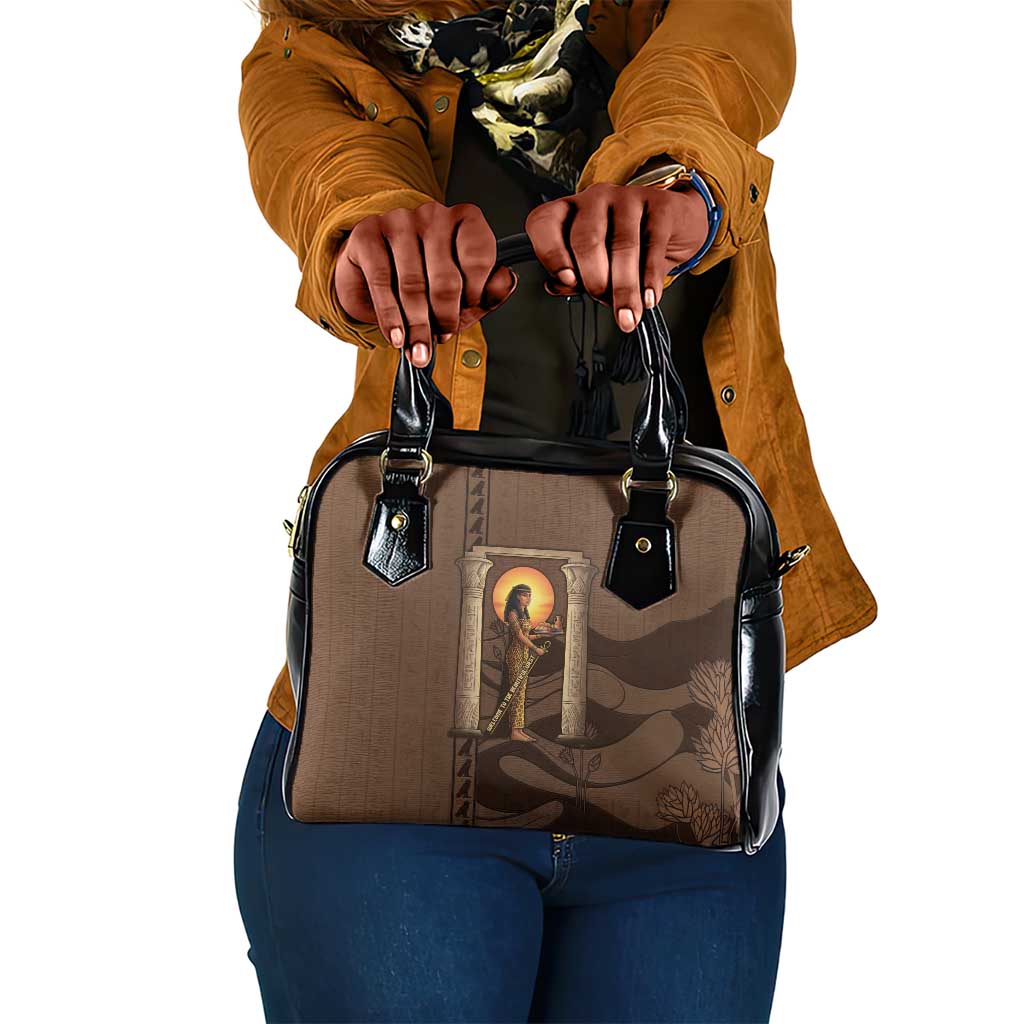 Imenet Sunlit Temple Columns Shoulder Handbag with Ancient Egyptian Offering Scene