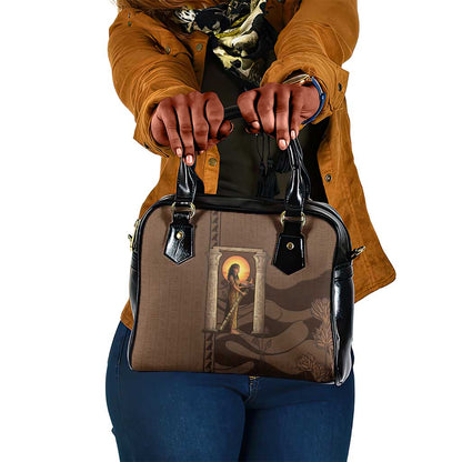 Imenet Sunlit Temple Columns Shoulder Handbag with Ancient Egyptian Offering Scene