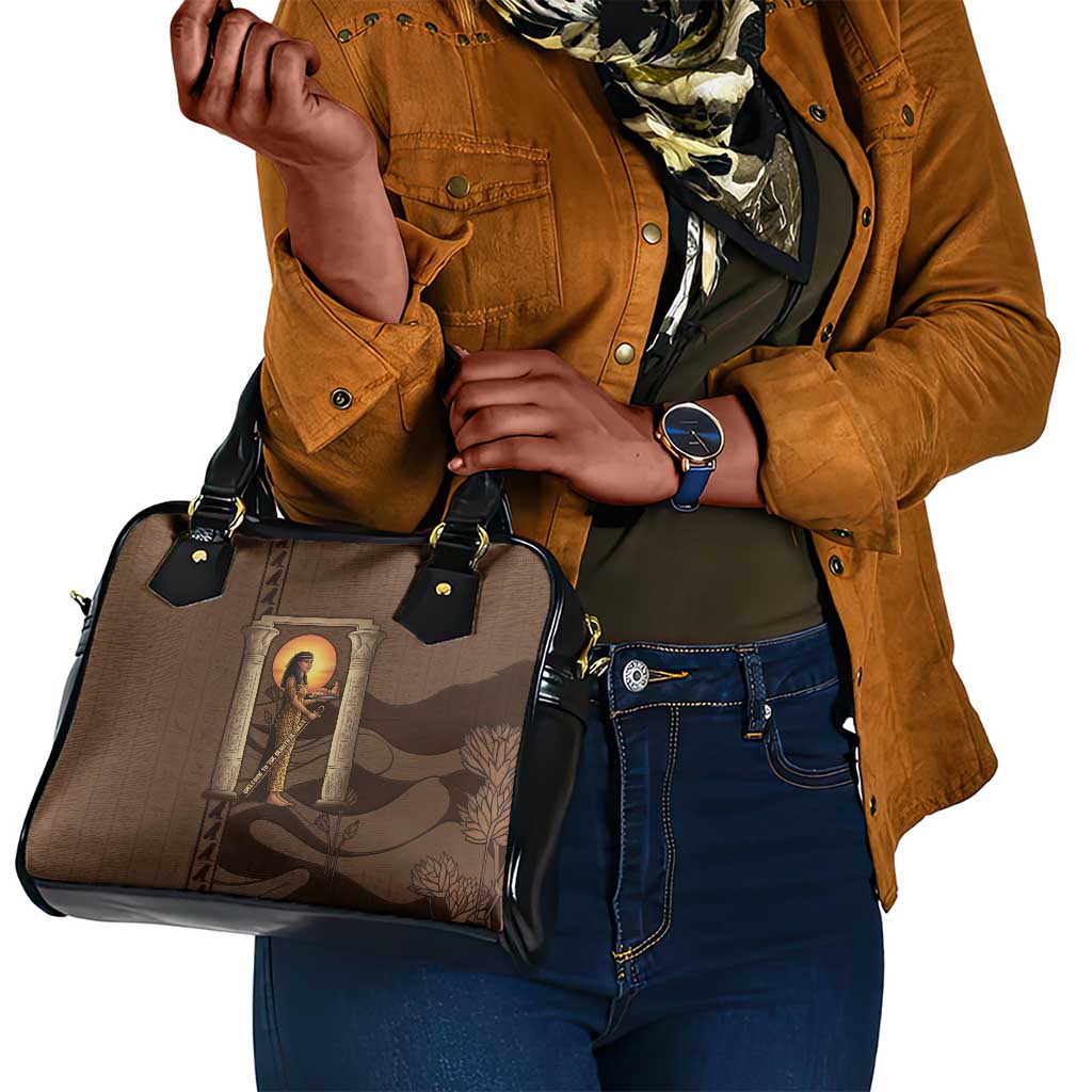Imenet Sunlit Temple Columns Shoulder Handbag with Ancient Egyptian Offering Scene