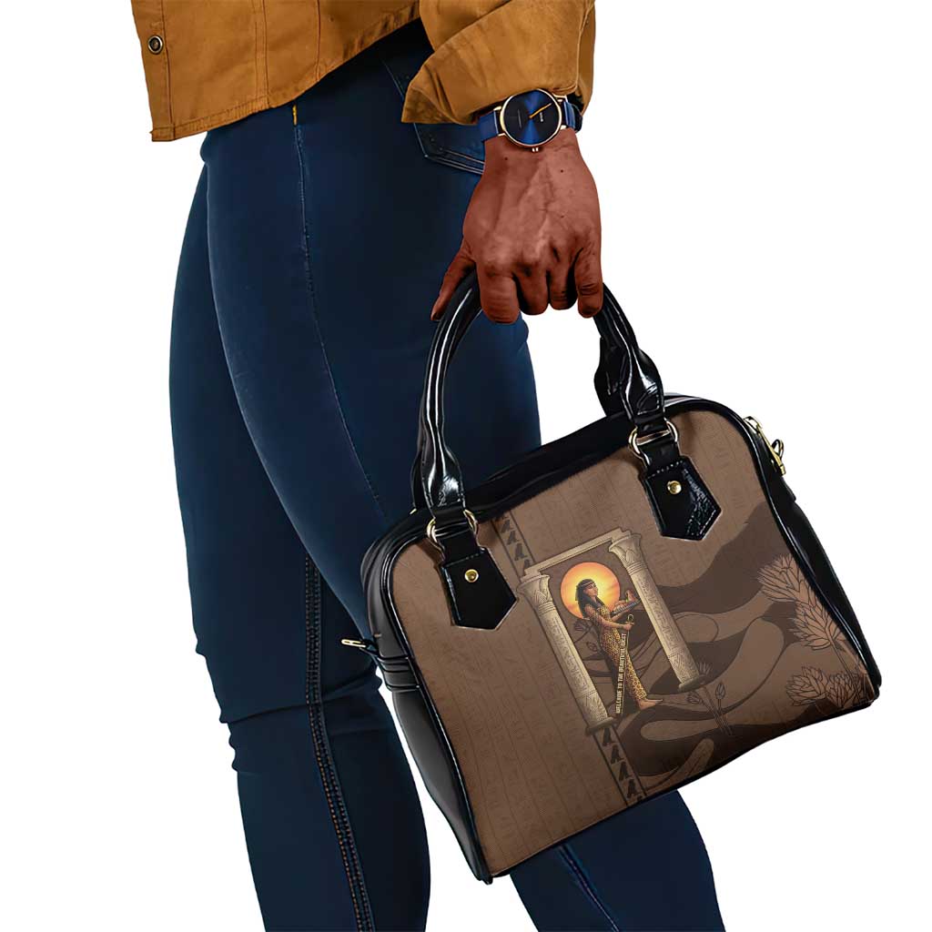 Imenet Sunlit Temple Columns Shoulder Handbag with Ancient Egyptian Offering Scene