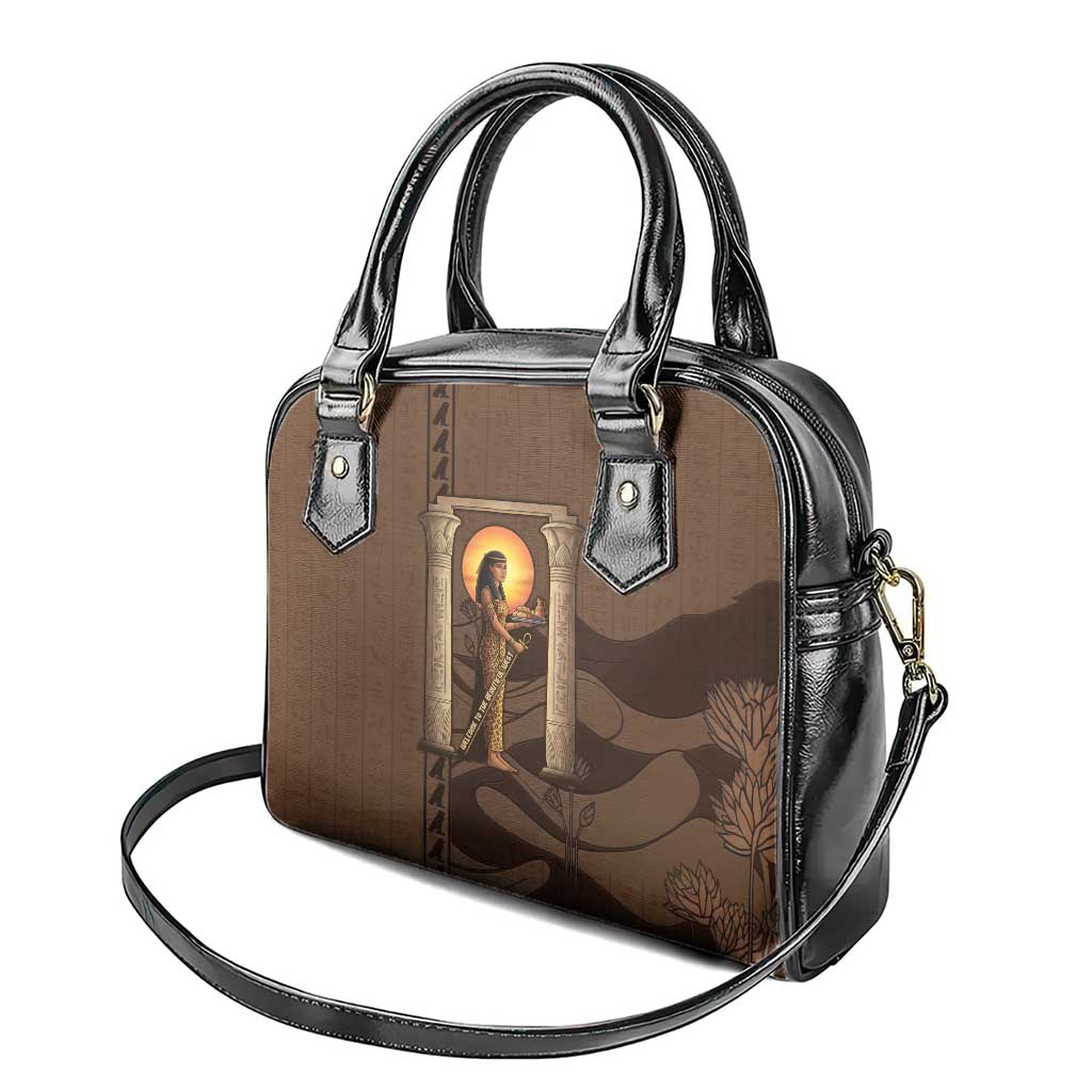 Imenet Sunlit Temple Columns Shoulder Handbag with Ancient Egyptian Offering Scene