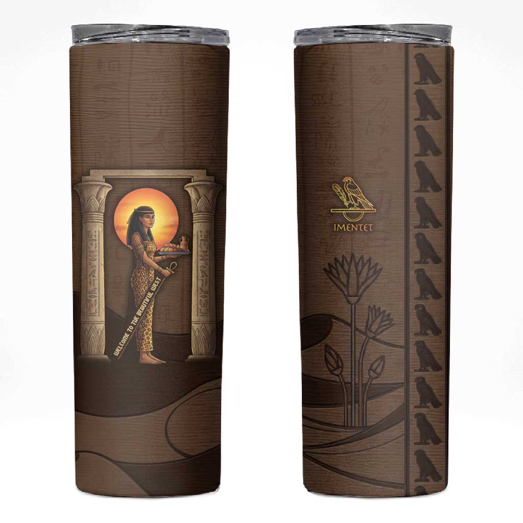 Imenet Sunlit Temple Columns Skinny Tumbler with Ancient Egyptian Offering Scene