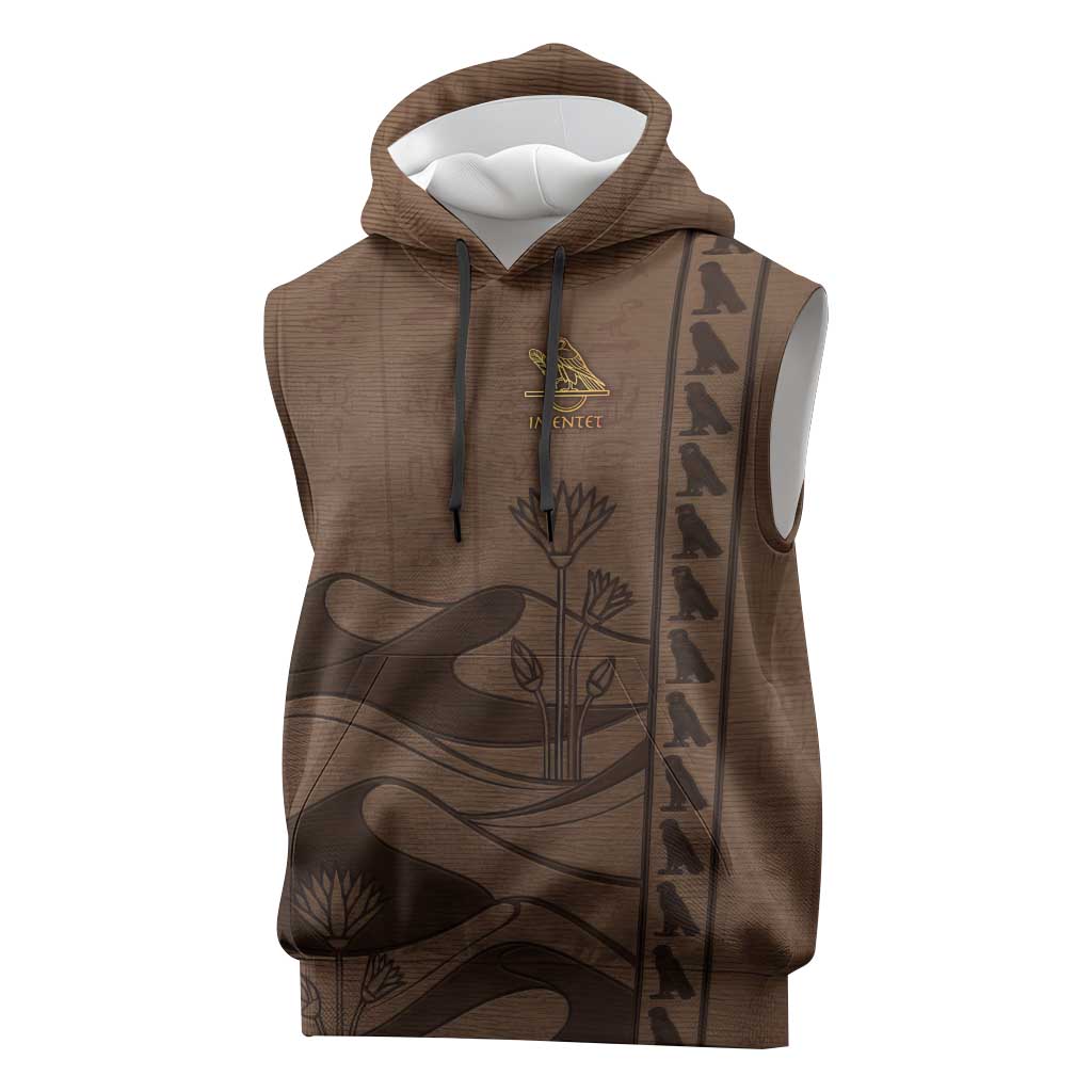 Imenet Sunlit Temple Columns Sleeveless Hoodie with Ancient Egyptian Offering Scene