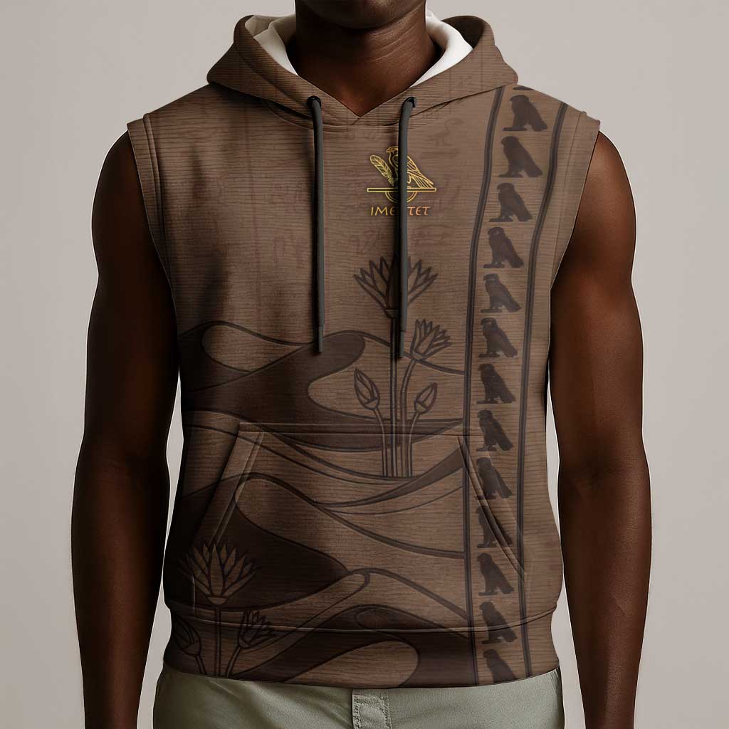 Imenet Sunlit Temple Columns Sleeveless Hoodie with Ancient Egyptian Offering Scene