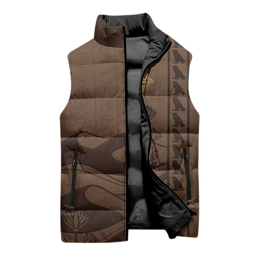 Imenet Sunlit Temple Columns Sleeveless Puffer Jacket with Ancient Egyptian Offering Scene