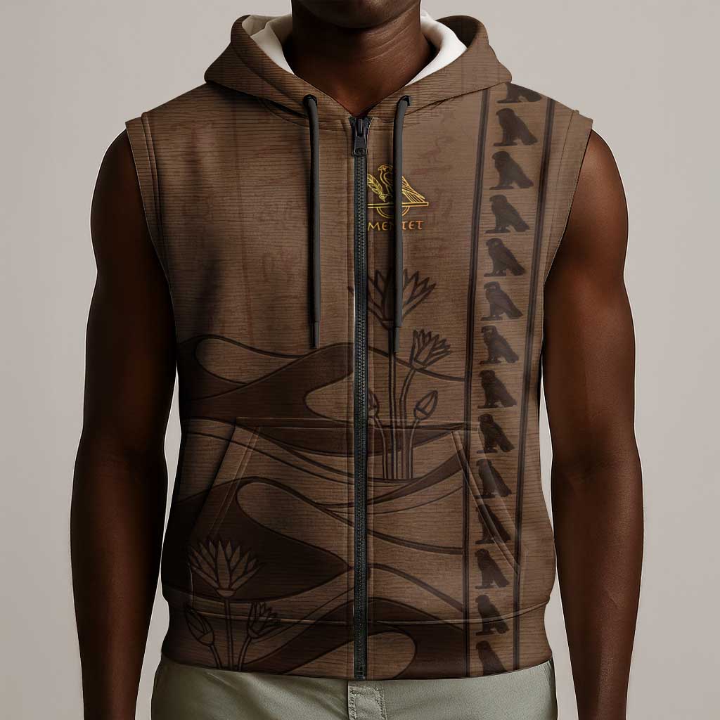 Imenet Sunlit Temple Columns Sleeveless Zip Hoodie with Ancient Egyptian Offering Scene