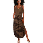 Imenet Sunlit Temple Columns Summer Maxi Dress with Ancient Egyptian Offering Scene