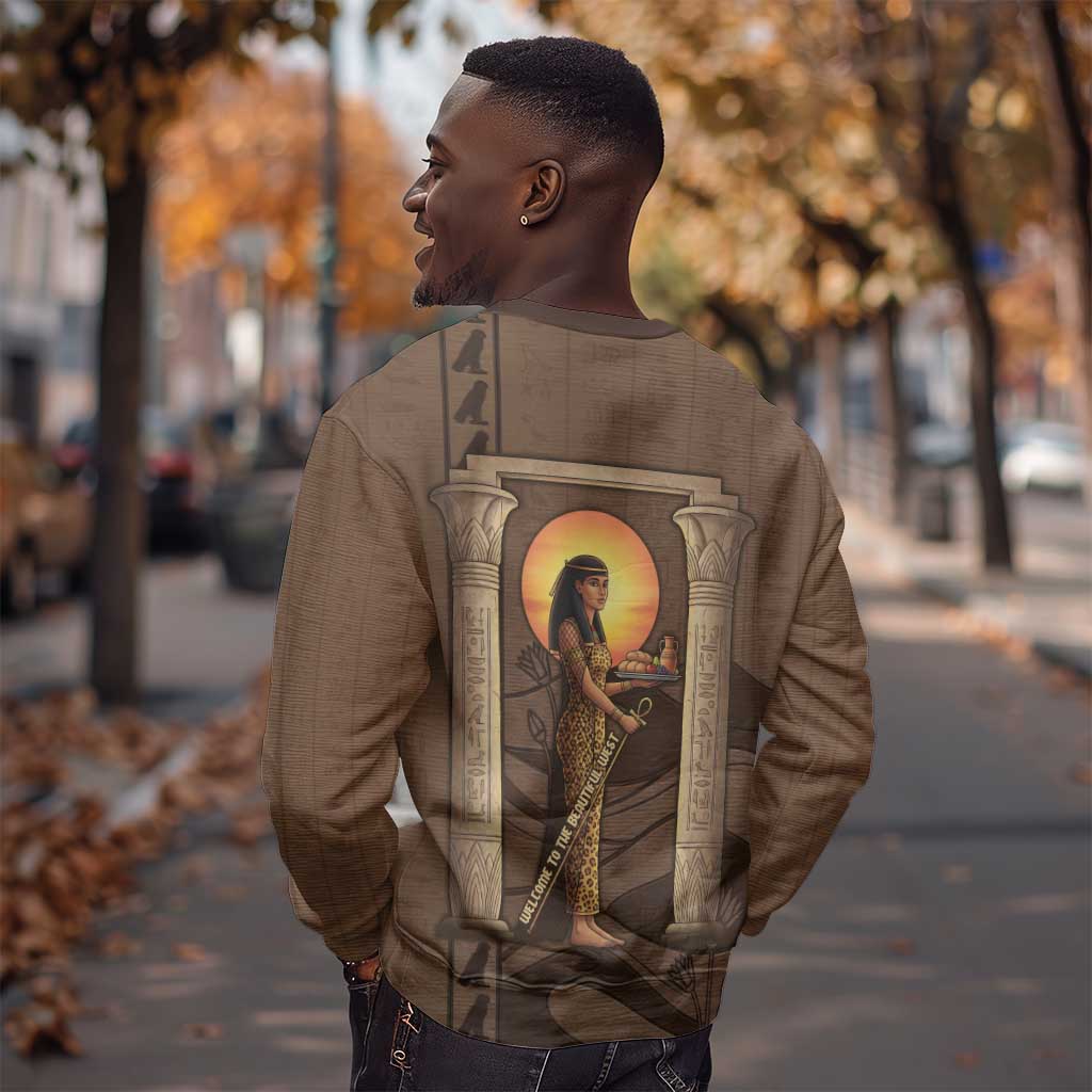 Imenet Sunlit Temple Columns Sweatshirt with Ancient Egyptian Offering Scene