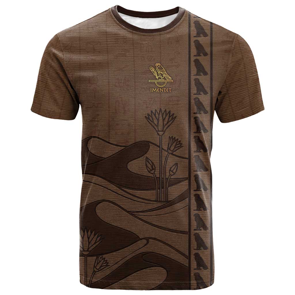 Imenet Sunlit Temple Columns T shirt with Ancient Egyptian Offering Scene