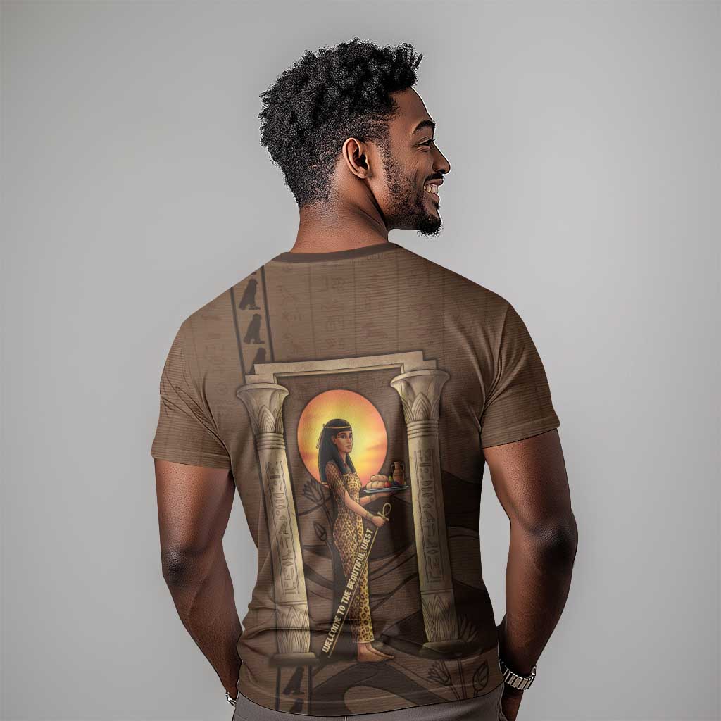 Imenet Sunlit Temple Columns T shirt with Ancient Egyptian Offering Scene