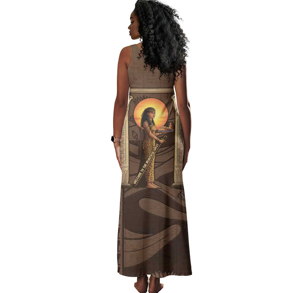 Imenet Sunlit Temple Columns Tank Maxi Dress with Ancient Egyptian Offering Scene